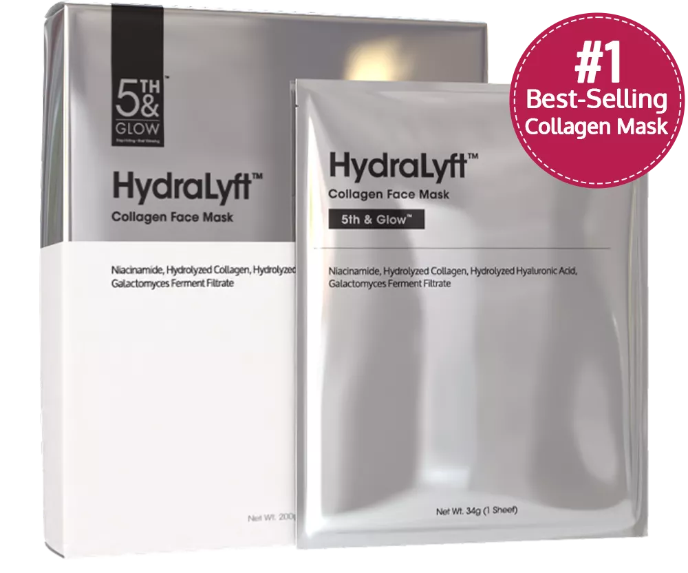 HydraLyft Face Mask box and serum packet by 5th and Glow